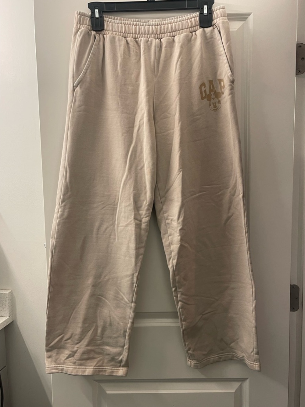 GAP Beige Logo Sweatpants with Subtle Mickey Graphic